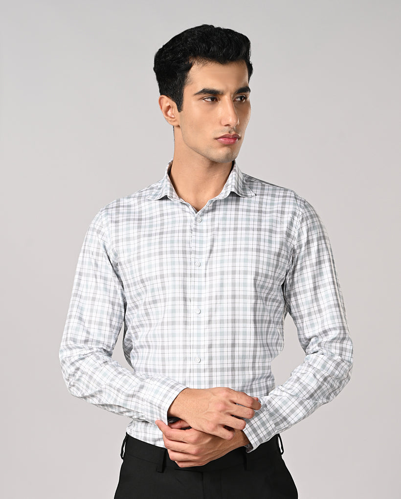 Mens White Checked Slim Fit Formal Shirt – Office & Work