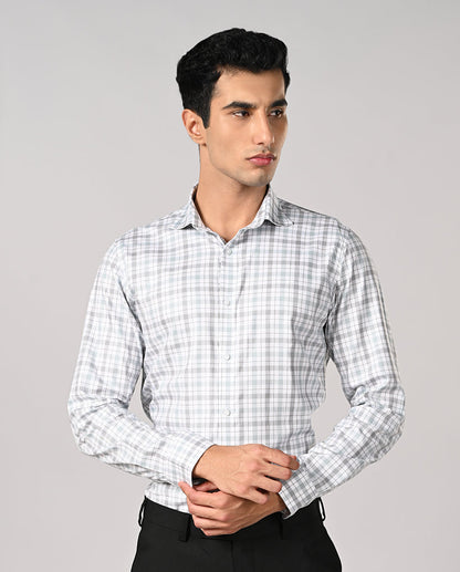 Mens White Checked Slim Fit Formal Shirt – Office & Work