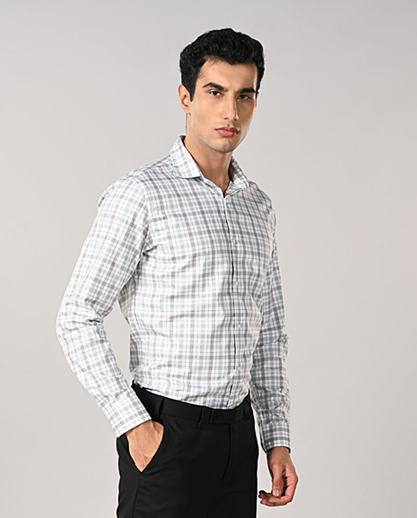 Mens White Checked Slim Fit Formal Shirt – Office & Work