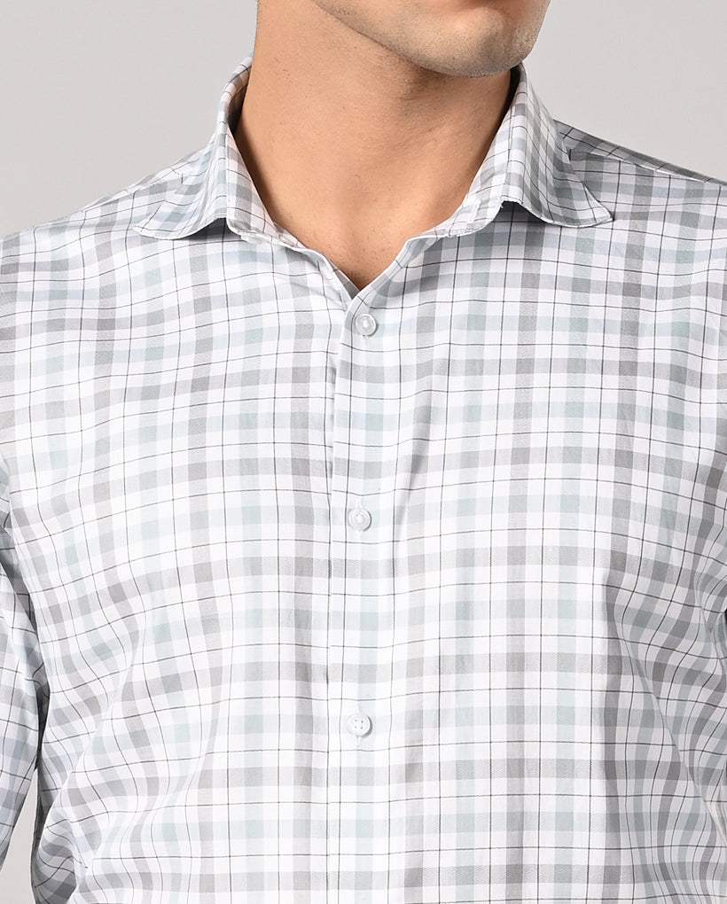 Mens White Checked Slim Fit Formal Shirt – Office & Work