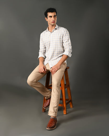 grey yellow checks formal shirt men cotton