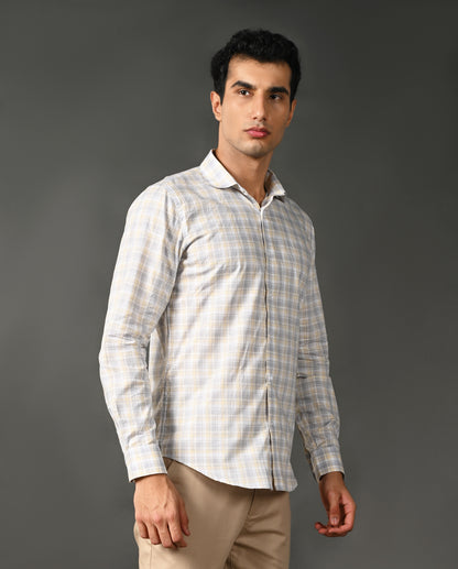 grey yellow checks formal shirt men cotton
