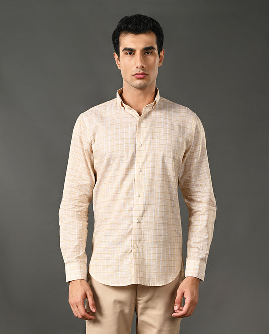 Mens Formal Khaki Linen Shirt- with Checks