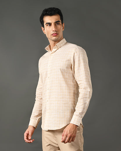 Mens Formal Khaki Linen Shirt- with Checks