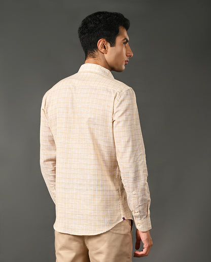 Mens Formal Khaki Linen Shirt- with Checks