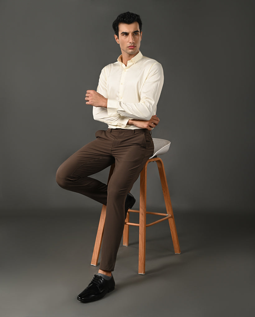 lemon yellow cotton shirt men formal wear