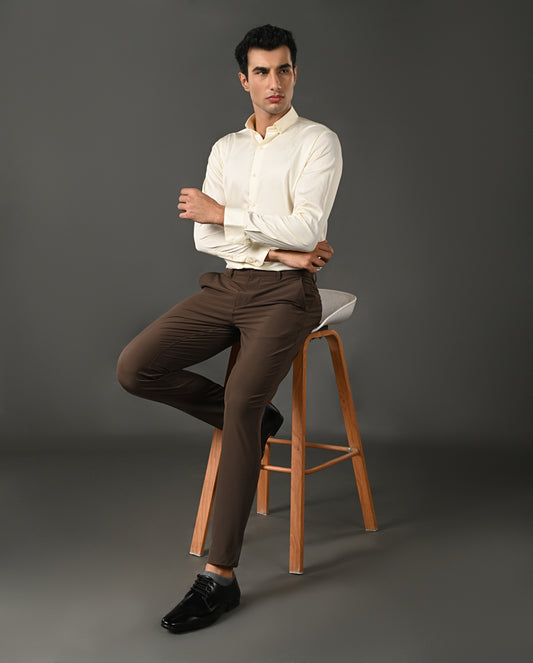 lemon yellow cotton shirt men formal wear