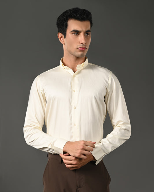 lemon yellow cotton shirt men formal wear