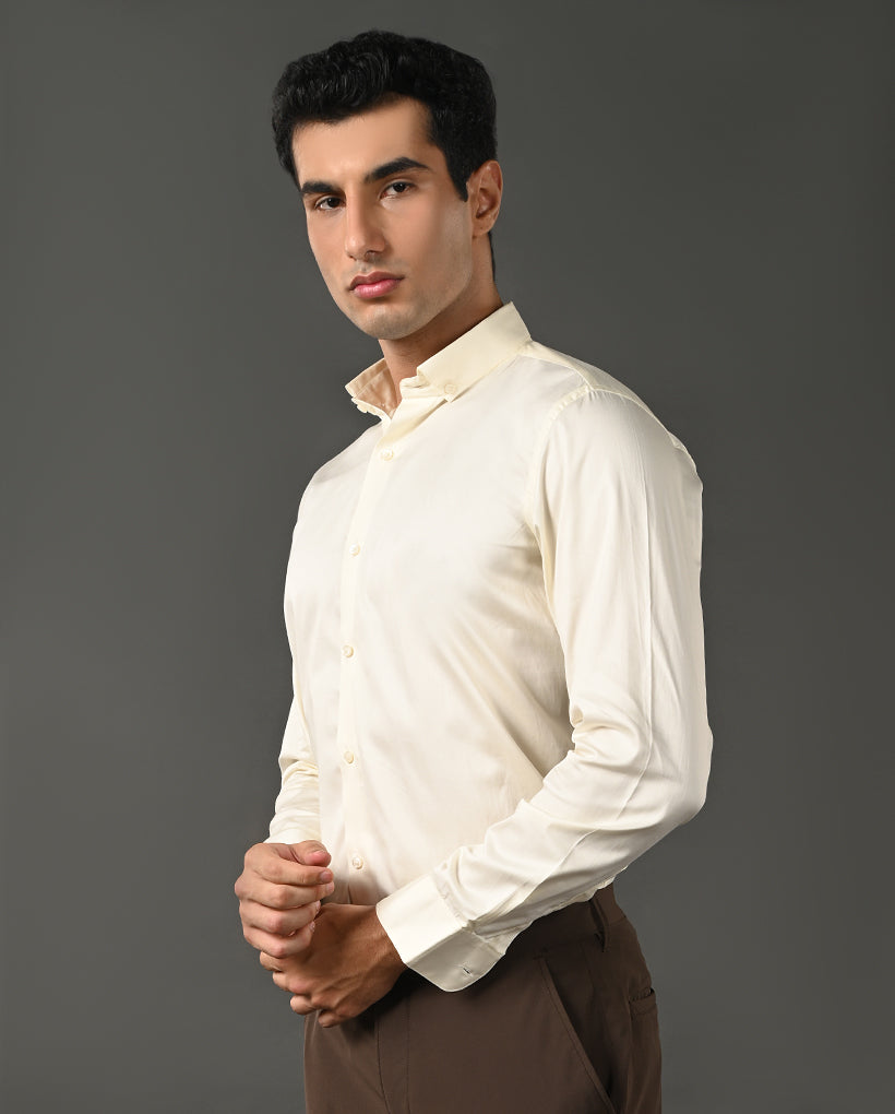 lemon yellow cotton shirt men formal wear