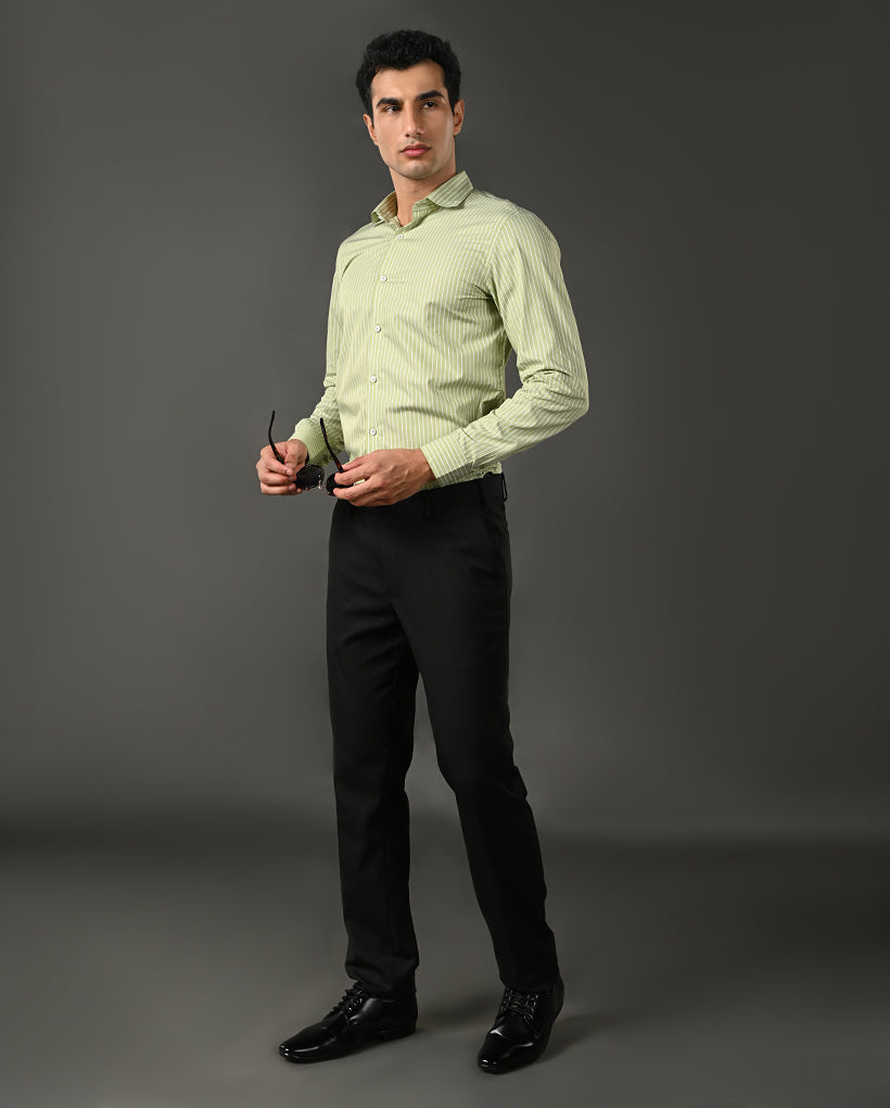 neon green cotton shirt men white stripes
