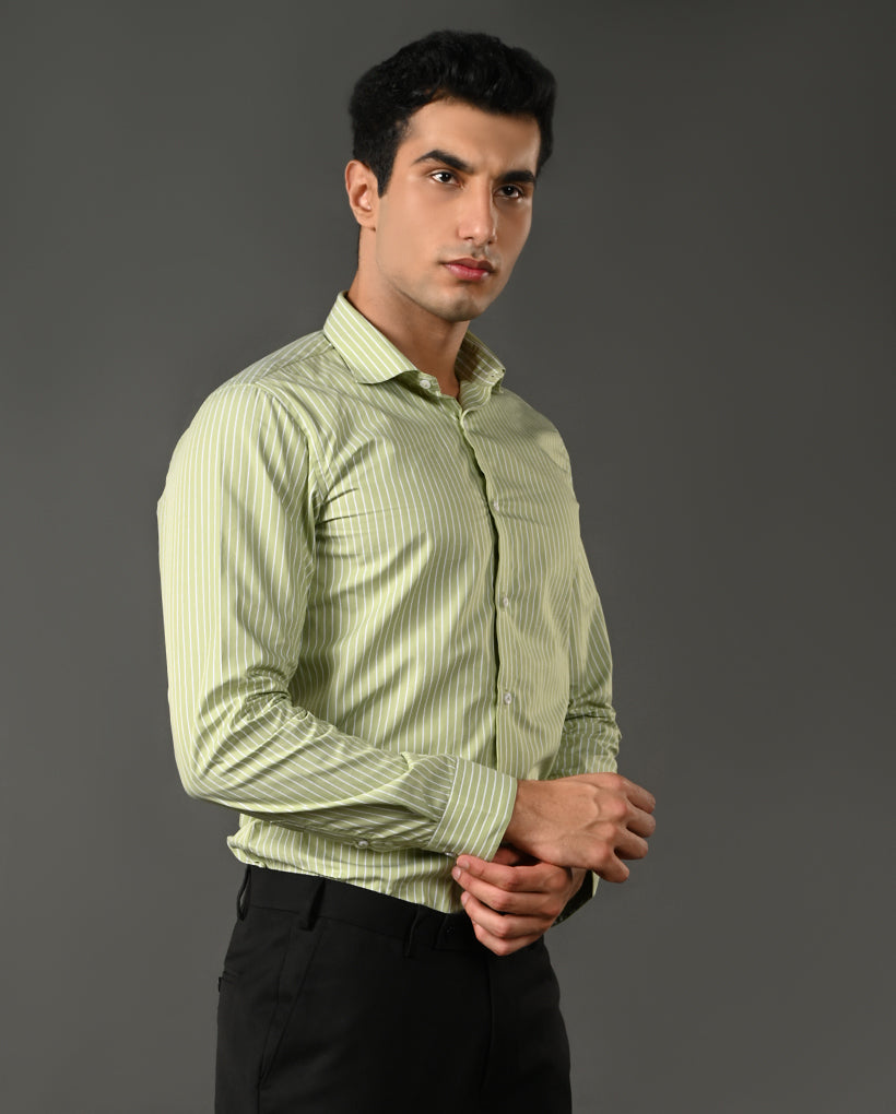 neon green cotton shirt men white stripes