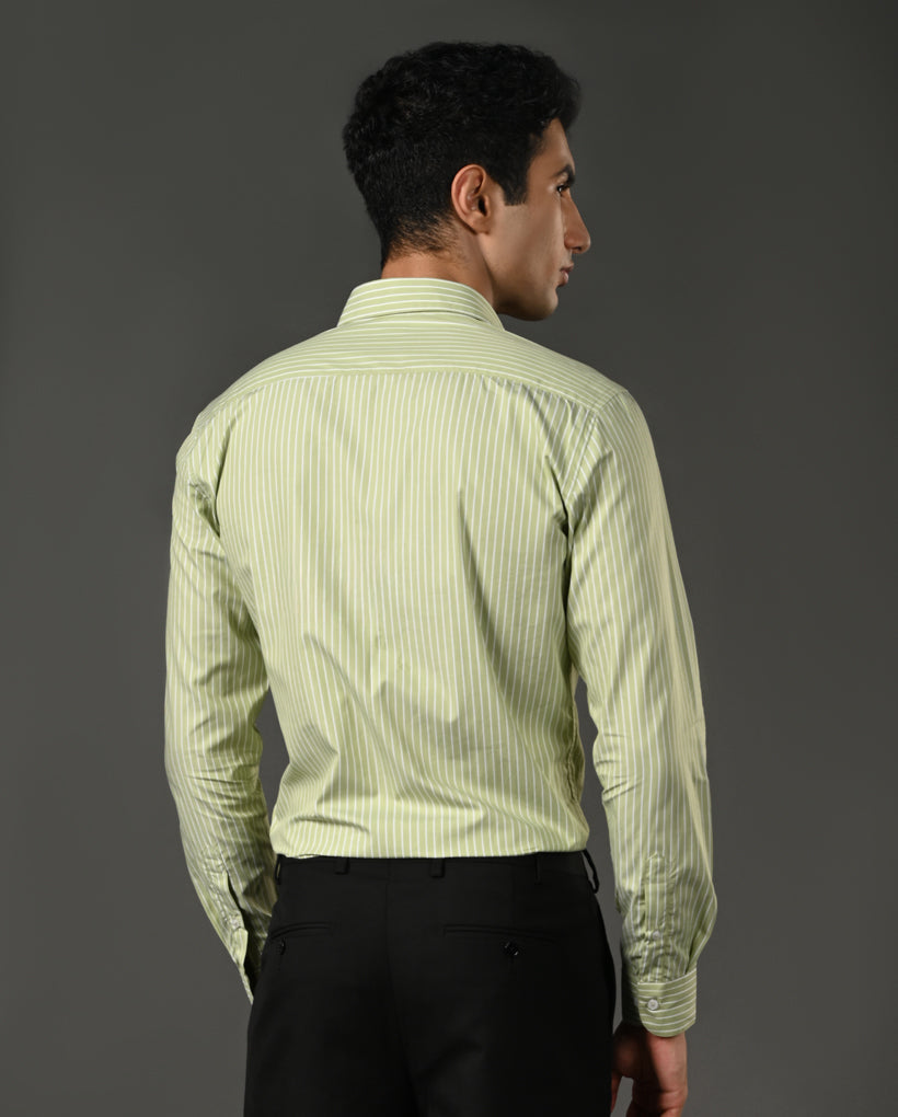 neon green cotton shirt men white stripes