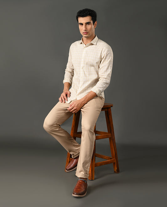 offwhite linen blend formal shirt men checks