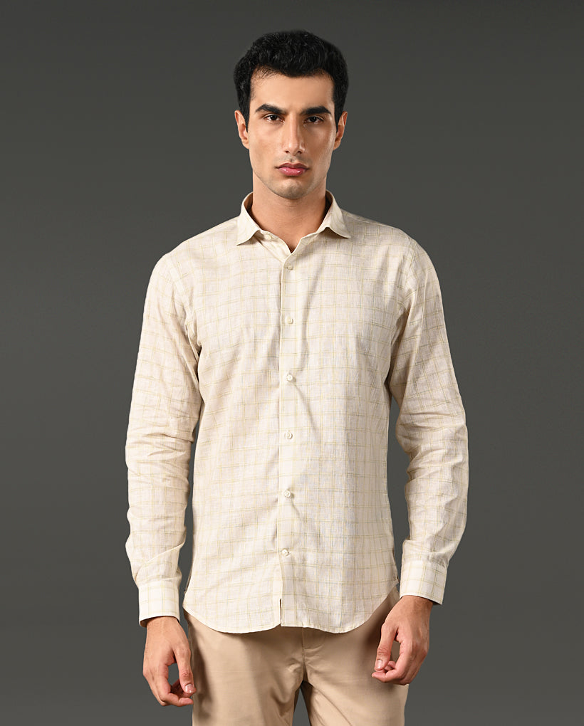 offwhite linen blend formal shirt men checks