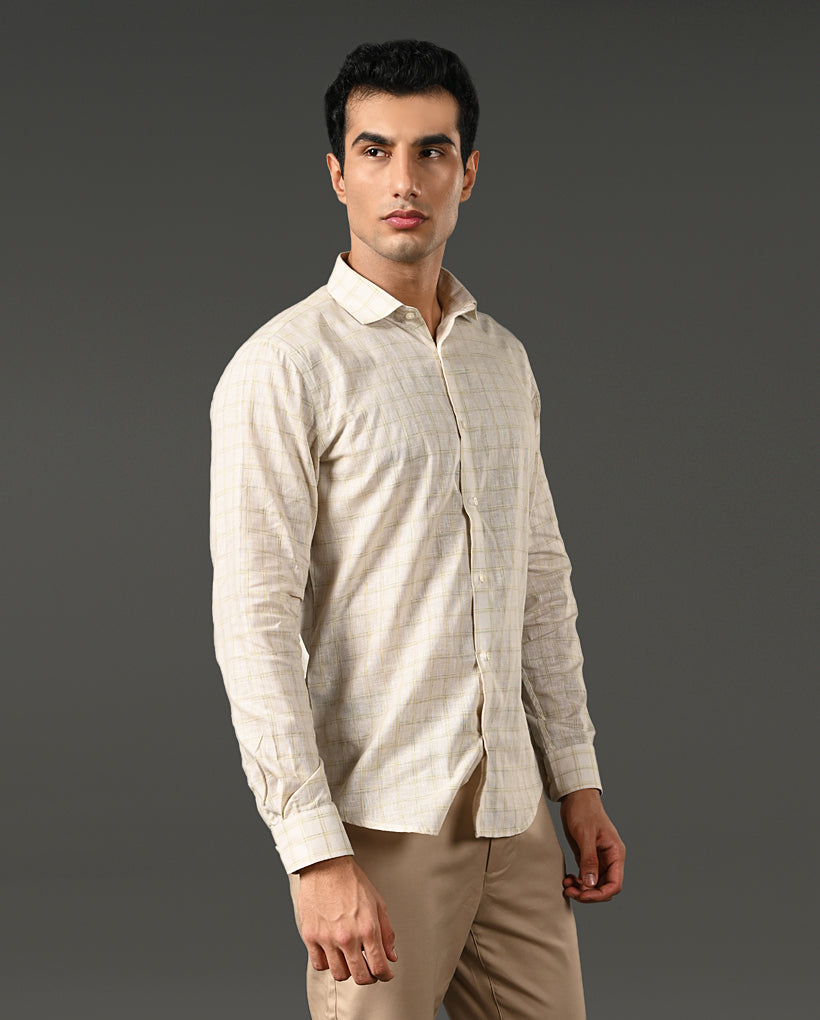 offwhite linen blend formal shirt men checks