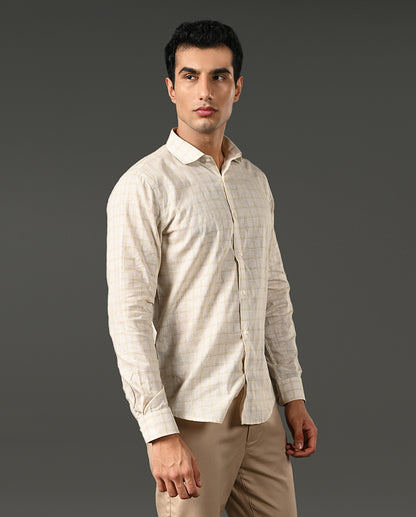 offwhite linen blend formal shirt men checks
