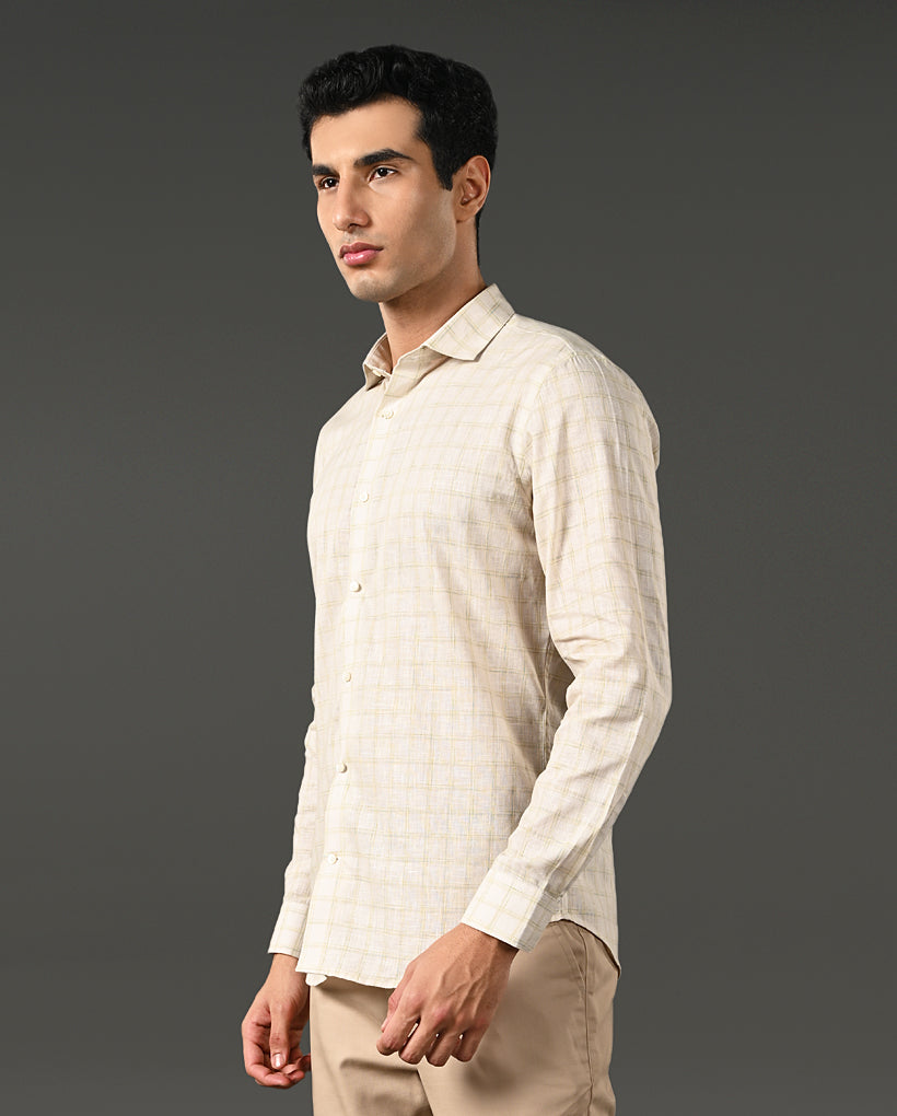 offwhite linen blend formal shirt men checks
