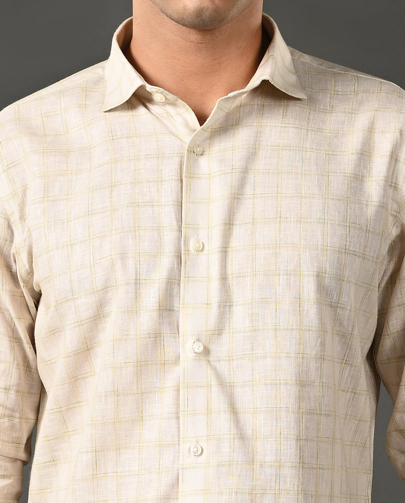 offwhite linen blend formal shirt men checks