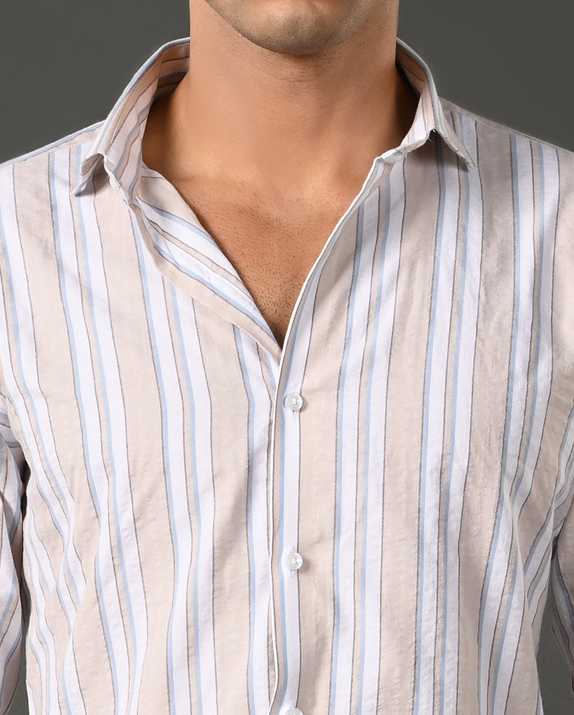 white peach blue line cotton shirt men