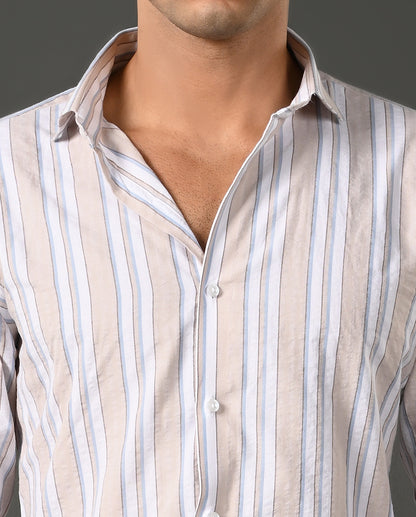 white peach blue line cotton shirt men