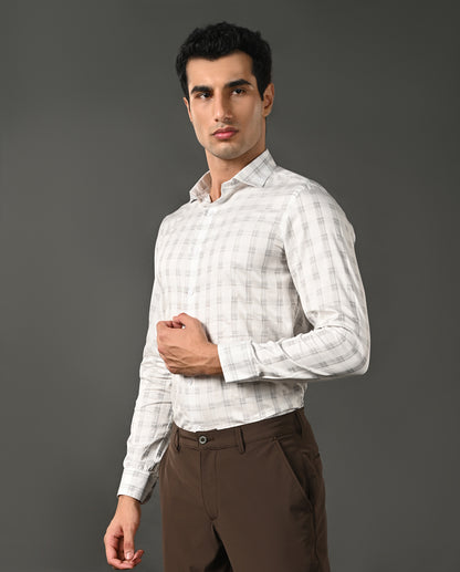 white black checks formal shirt men cotton