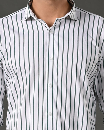 Mens Formal White Pure Cotton Shirt with Grey & Black Vertical Lines