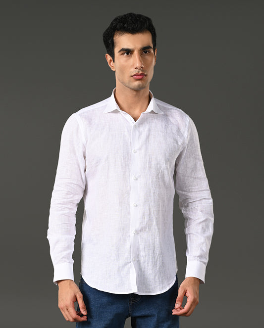 white rough texture linen shirt men