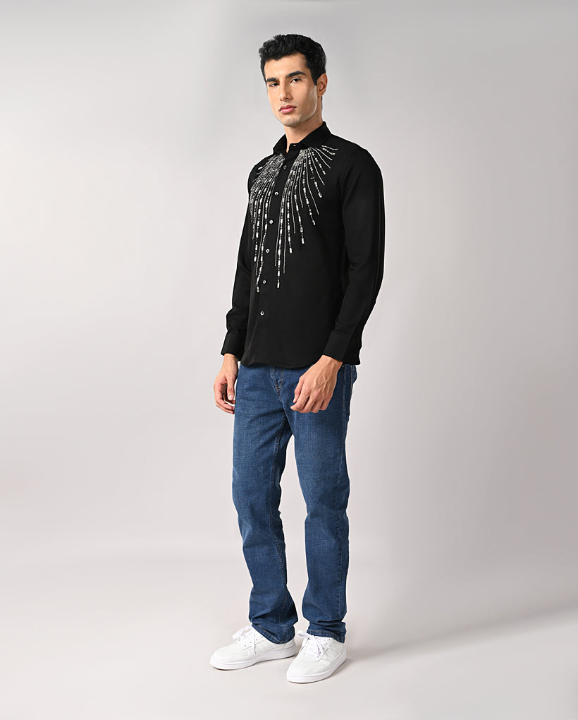 Mens Black Armani Party Wear Shirt with Handwork – Mens black Armani shirt with handwork, party wear, Linen