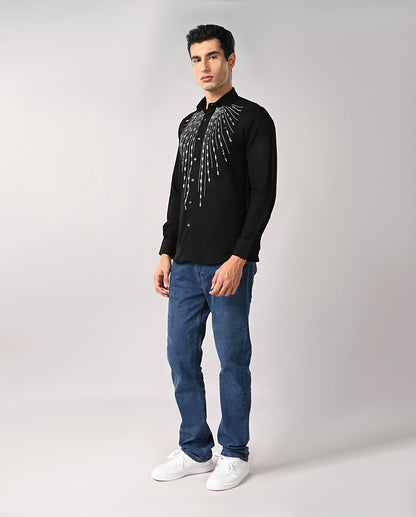 Mens Black Armani Party Wear Shirt with Handwork – Mens black Armani shirt with handwork, party wear, Linen
