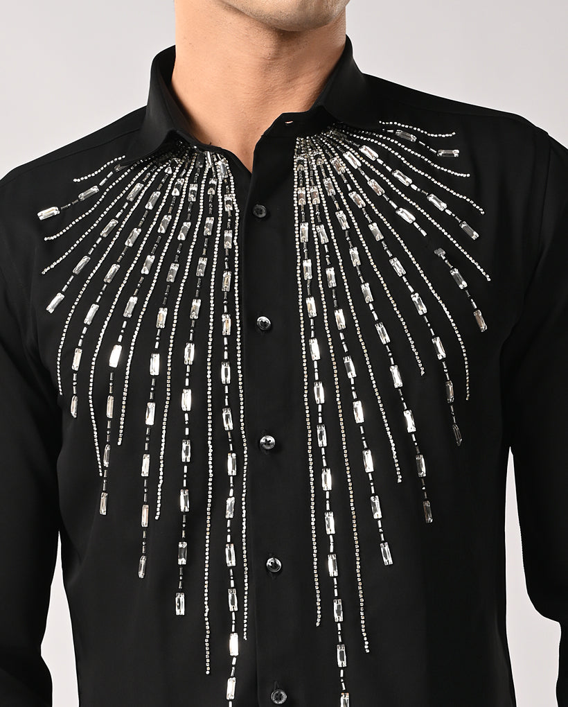 Mens Black Armani Party Wear Shirt with Handwork – Mens black Armani shirt with handwork, party wear, Linen