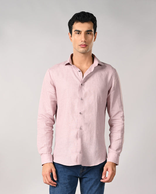 Mens Pastel Peach Pure Linen Casual Shirt – Mens pastel peach linen casual shirt, breathable summer shirt