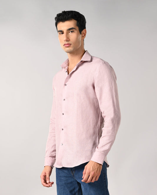 Mens Pastel Peach Pure Linen Casual Shirt – Mens pastel peach linen casual shirt, breathable summer shirt