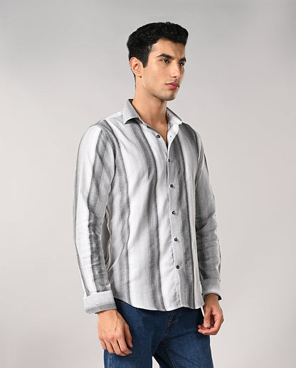 Mens White Cotton Casual Shirt with Black Stripes – Mens white cotton shirt with black stripes, casual wear