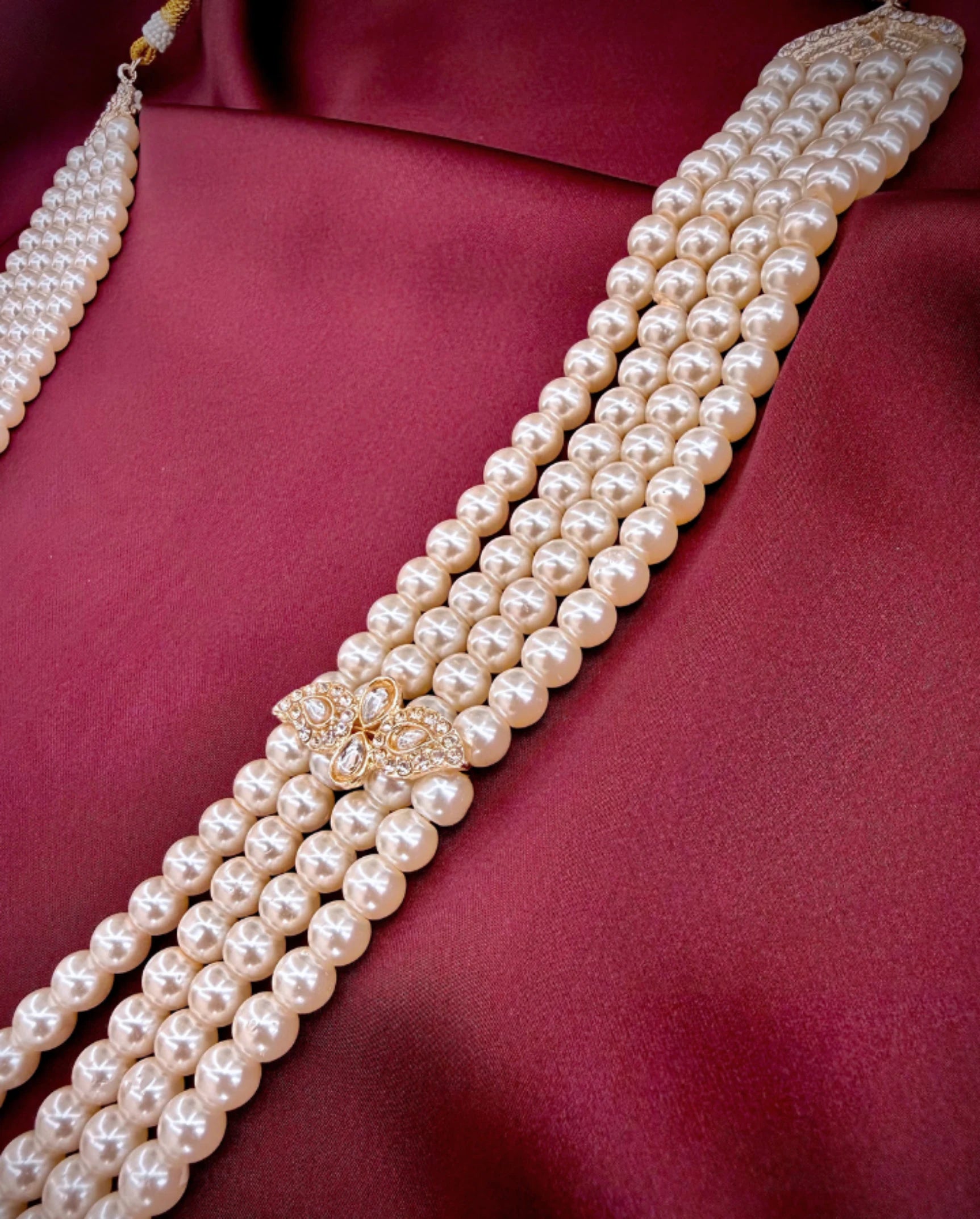 rani haar pearl mala groom | 4 layer wedding pearl necklace | royal sherwani accessory
