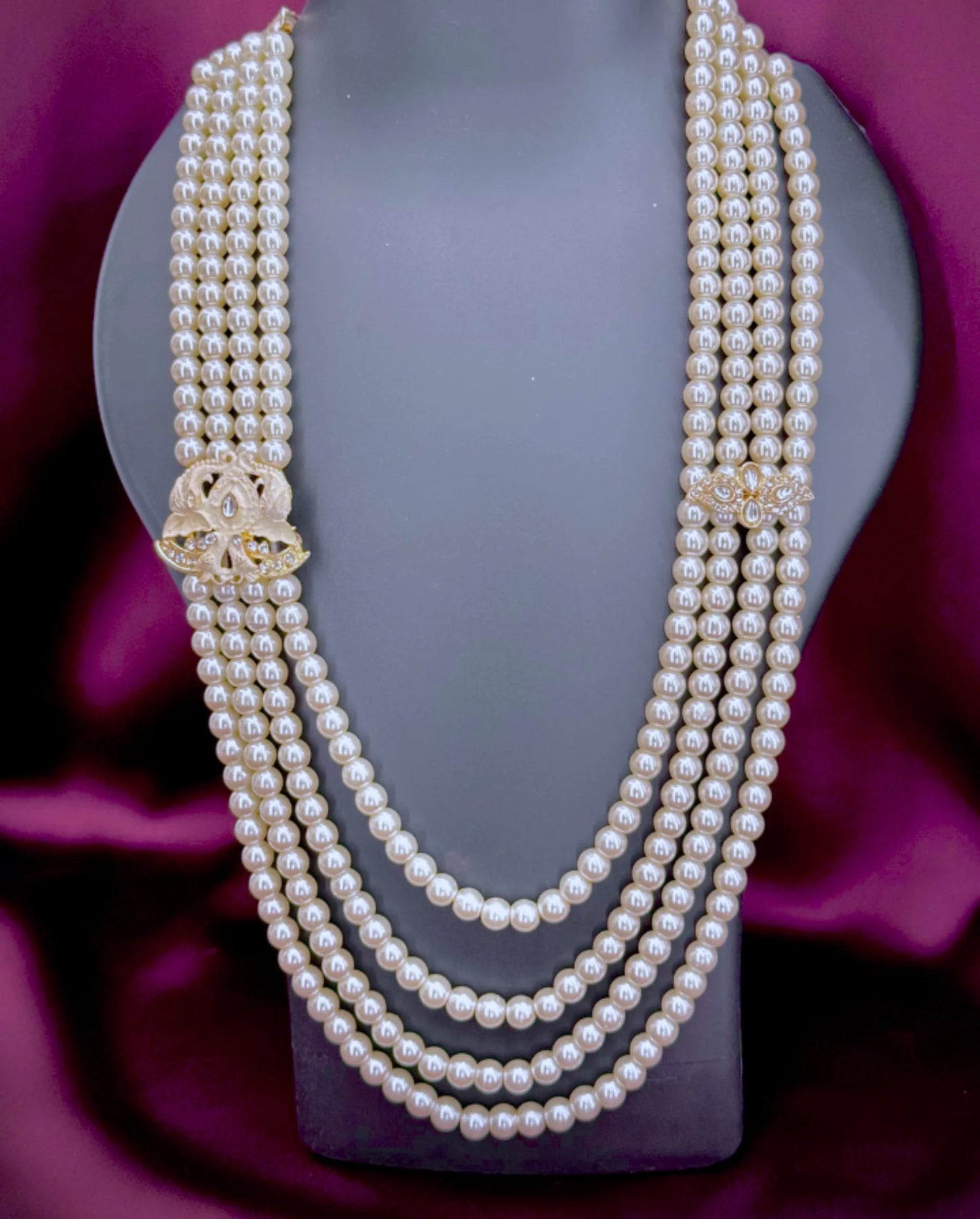 rani haar pearl mala groom | 4 layer wedding pearl necklace | royal sherwani accessory