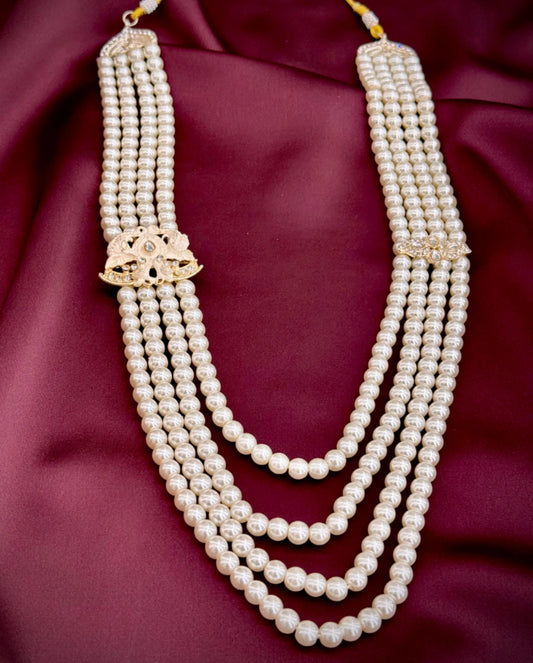 rani haar pearl mala groom | 4 layer wedding pearl necklace | royal sherwani accessory
