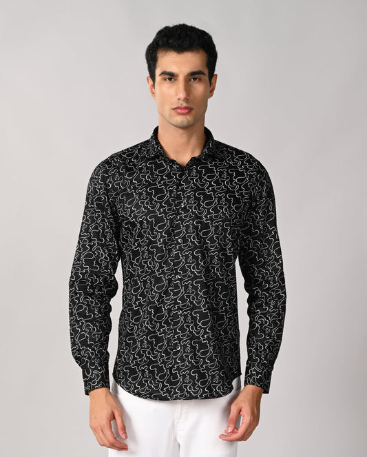 Mens Black Printed Cotton Blend Casual Shirt – Mens black printed cotton blend casual shirt, trendy style
