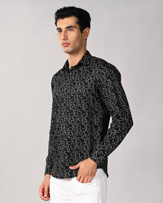 Mens Black Printed Cotton Blend Casual Shirt – Mens black printed cotton blend casual shirt, trendy style