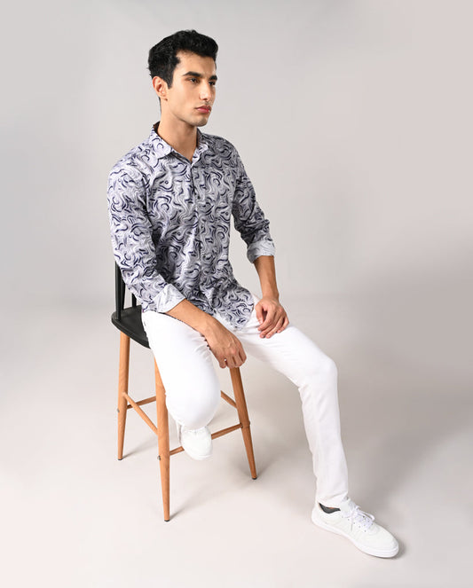 Mens Grey Cotton Blend Printed Casual Shirt – Mens grey printed cotton blend casual shirt, stylish daily wear