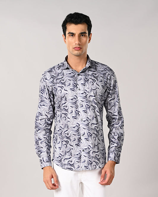 Mens Grey Cotton Blend Printed Casual Shirt – Mens grey printed cotton blend casual shirt, stylish daily wear