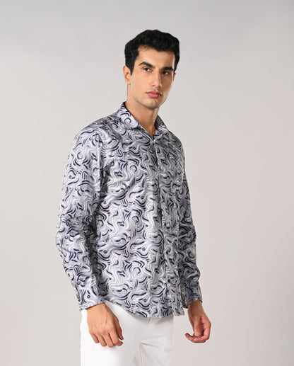 Mens Grey Cotton Blend Printed Casual Shirt – Mens grey printed cotton blend casual shirt, stylish daily wear