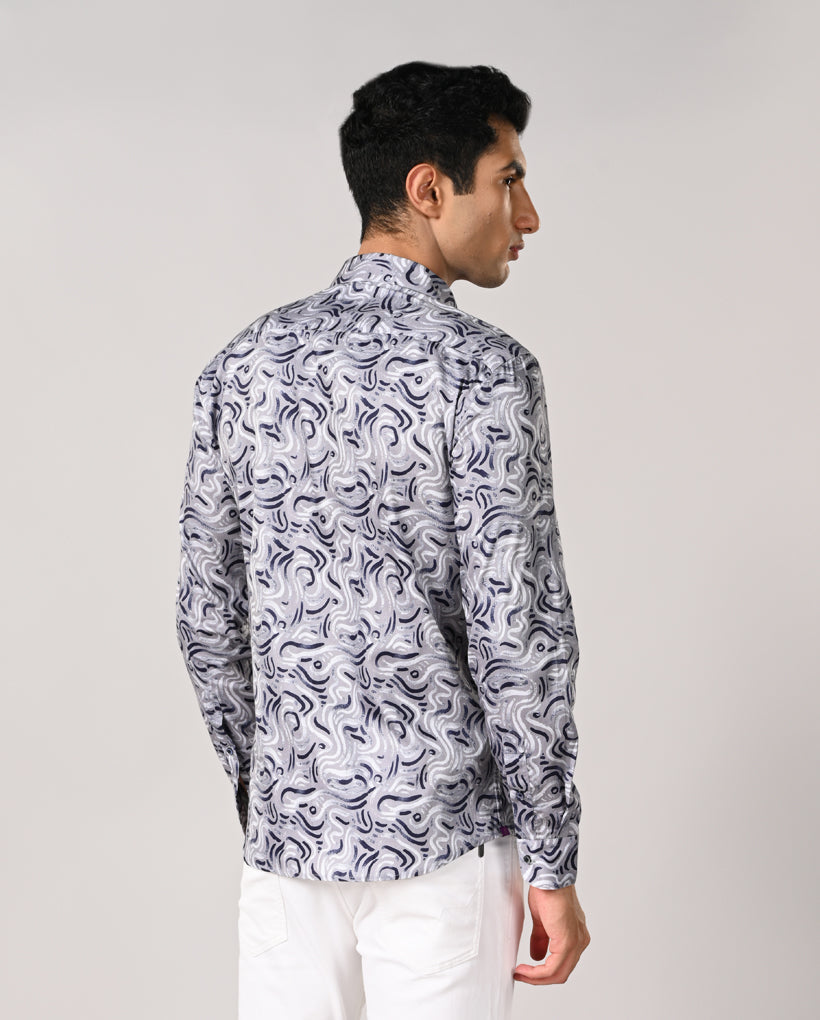 Mens Grey Cotton Blend Printed Casual Shirt – Mens grey printed cotton blend casual shirt, stylish daily wear