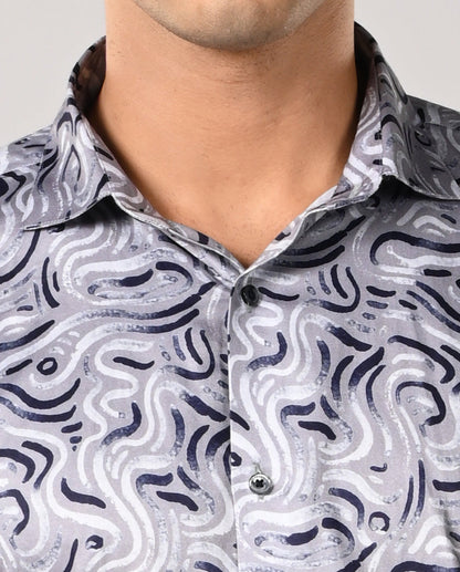 Mens Grey Cotton Blend Printed Casual Shirt – Mens grey printed cotton blend casual shirt, stylish daily wear
