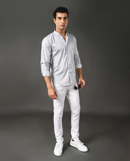 Mens White Printed Cotton Blend Formal Shirt – Mens white printed cotton blend formal shirt, office shirt