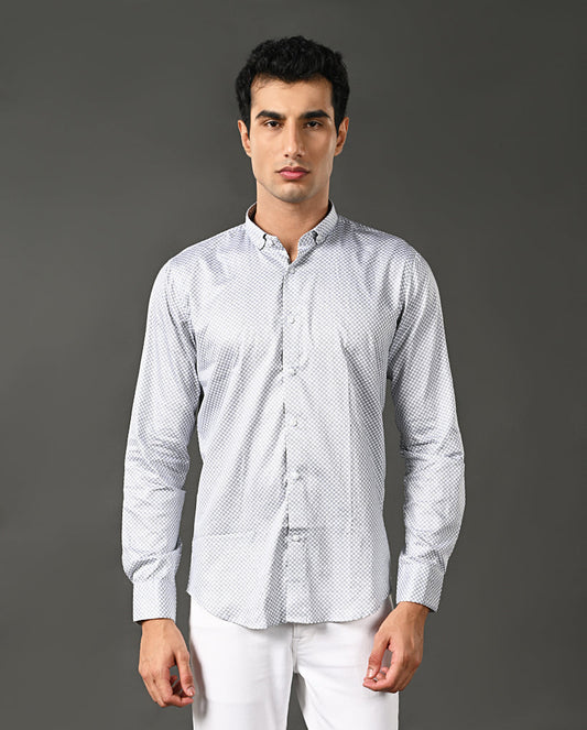 Mens White Printed Cotton Blend Formal Shirt – Mens white printed cotton blend formal shirt, office shirt