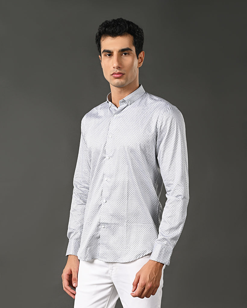 Mens White Printed Cotton Blend Formal Shirt – Mens white printed cotton blend formal shirt, office shirt
