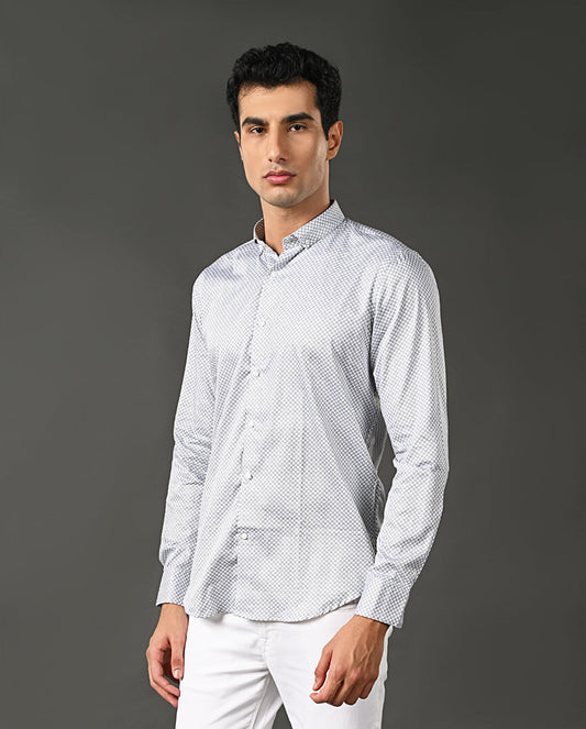 Mens White Printed Cotton Blend Formal Shirt – Mens white printed cotton blend formal shirt, office shirt