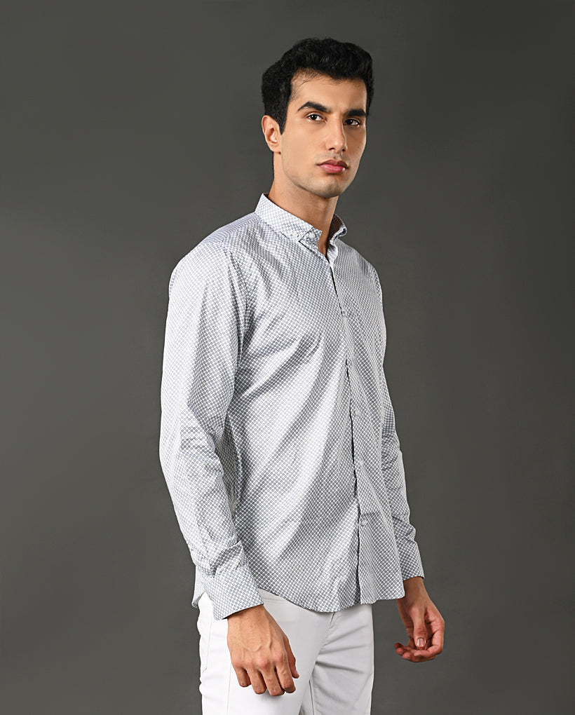 Mens White Printed Cotton Blend Formal Shirt – Mens white printed cotton blend formal shirt, office shirt