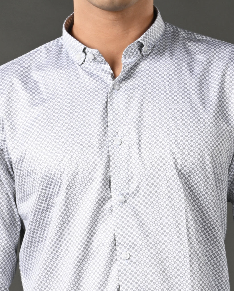Mens White Printed Cotton Blend Formal Shirt – Mens white printed cotton blend formal shirt, office shirt