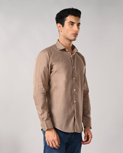 Stylish 100% cotton apple cut shirt for men in pastel nude shade with contrast buttons